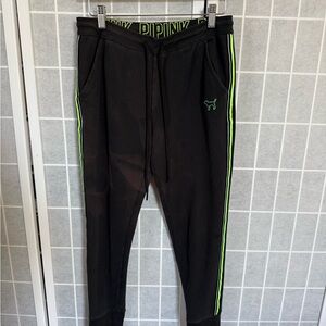 Victoria's Secret PINK Black Joggers, Black & Green, Small.